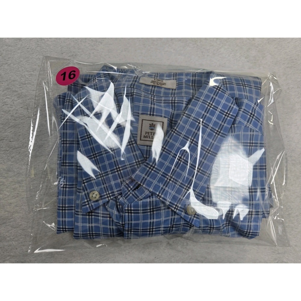 Peter Millar Crown Crafted Blue Plaid Button Down Men's Large Golf Dress Shirt - Picture 9 of 9